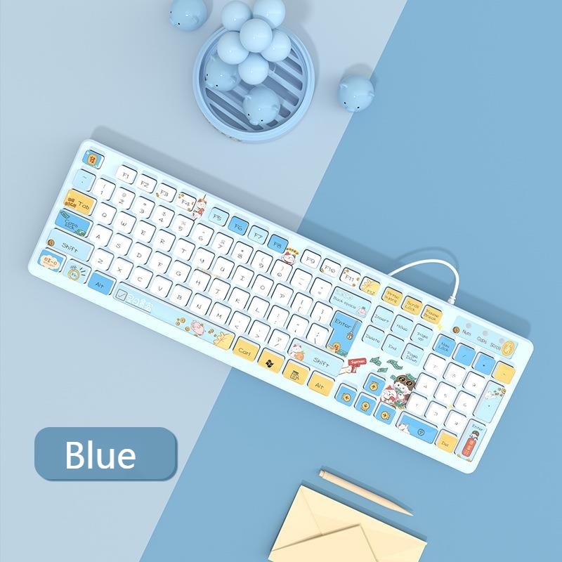 104 key kawaii bàn phím câm có dây máy tính xách tay trò chơi máy tính bàn phím hoạt hình sô cô la
