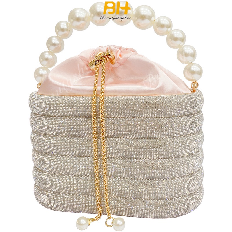 Túi nữ mới ngọc trai cầm tay wave shining rhinestone elegant dinner bag túi đeo chéo đa năng cho nữ