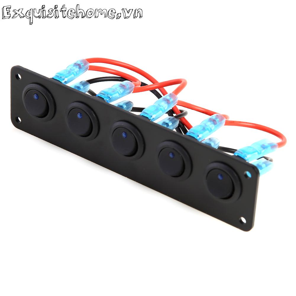 Bảng điều khiển công tắc rocker led 5 gang màu xanh không thấm nước 12v 20a 24v 10a cho thuyền ô tô