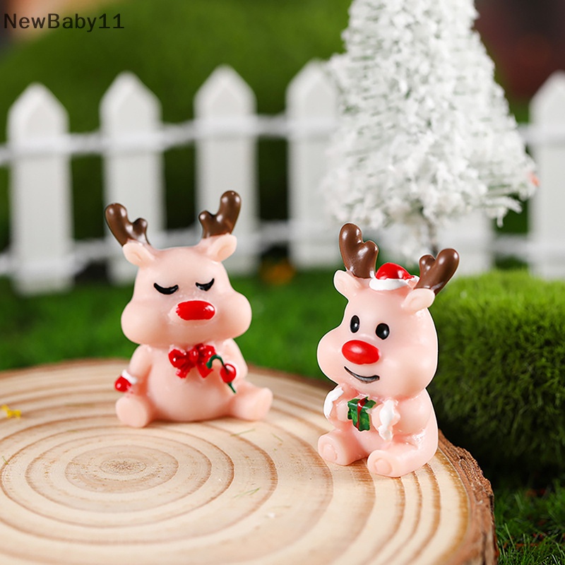 Newbaby phim hoạt hình dễ thương nhựa giáng sinh elk trang trí nhà trang trí cảnh quan thu nhỏ tượng nhỏ đồ trang trí.