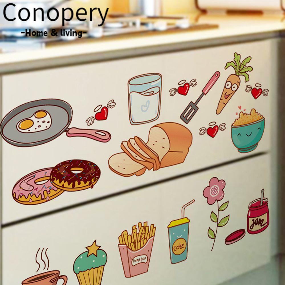 Conopery Phim hoạt hình dán thực phẩm đồ dùng có thể tháo rời phòng trẻ em ẩm thực tủ lạnh cửa nấu ăn bức tranh tường