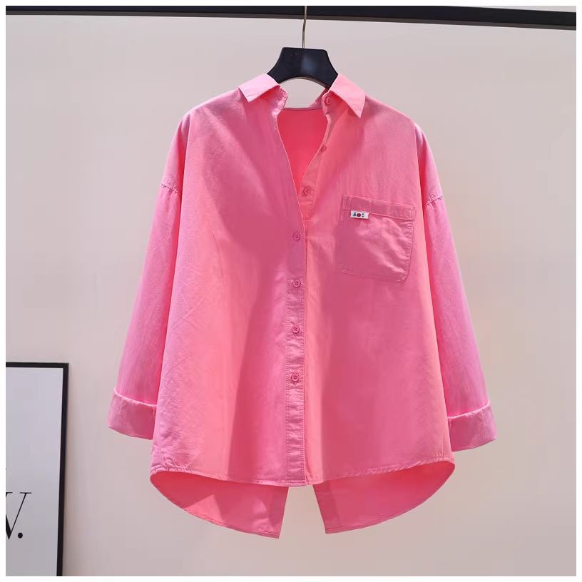 Lưng Áo Sơ Mi cotton Tay Dài Dáng Rộng Xẻ Tà Màu Xanh Lá Cây Phong Cách Hàn Quốc Thời Trang Mùa Thu 2023
