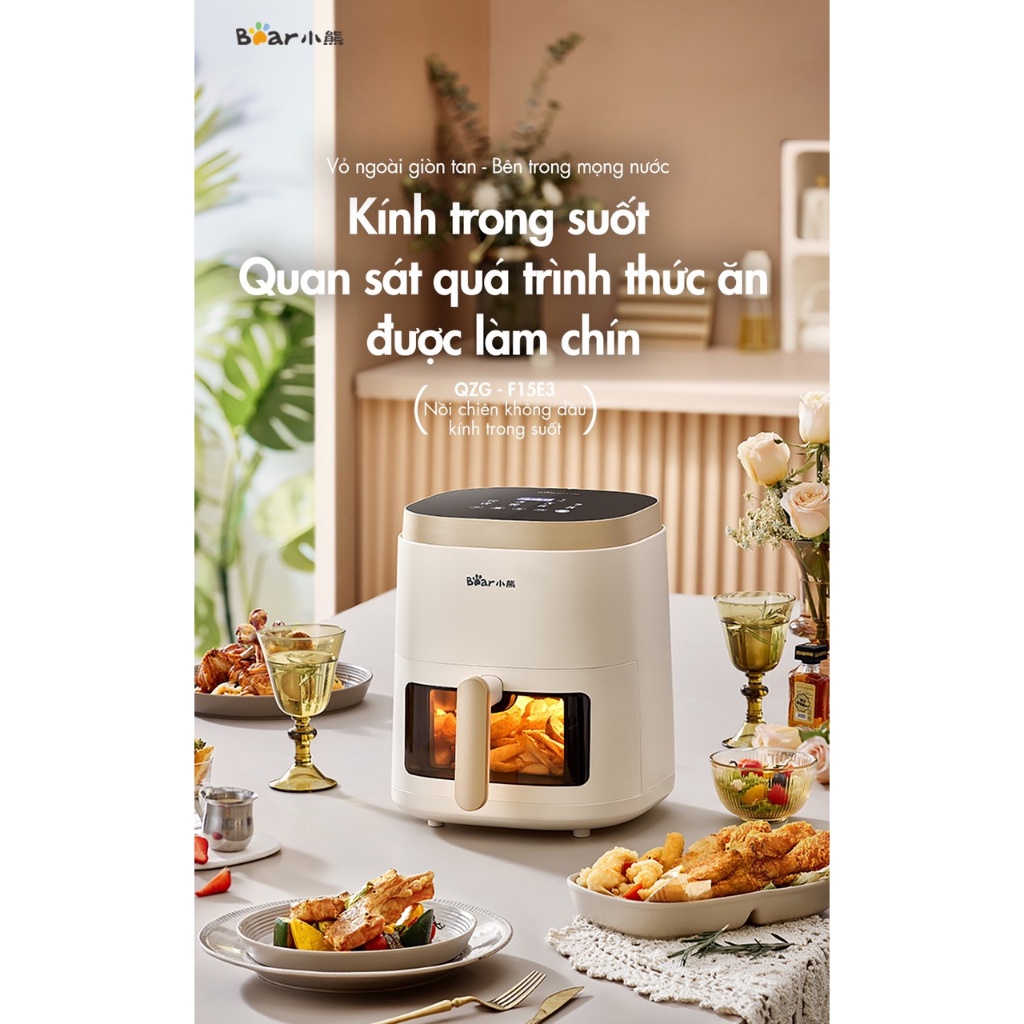 Nồi Chiên Không Dầu 5L Bear QZG-F15E3 - Hàng Chính Hãng