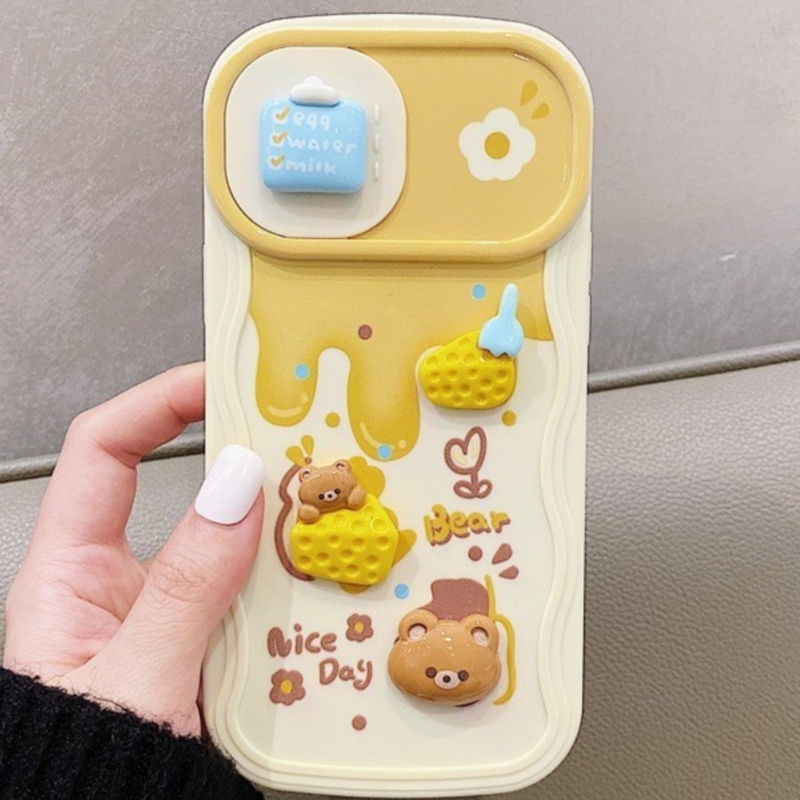 Vỏ điện thoại cửa sổ trượt hình gấu phô mai cho iphone 7 plus 8 8plus xs xr 11 12 13 14 pro plus promax silicone