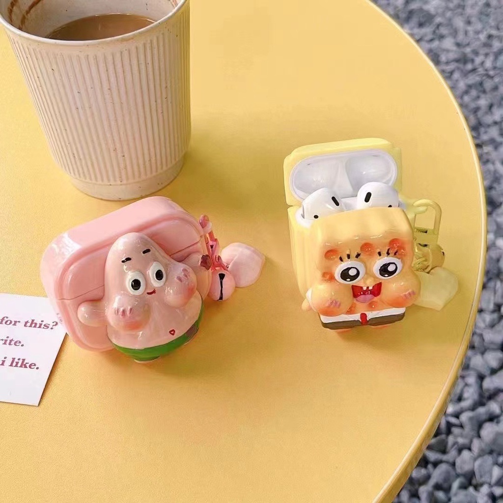 3d dễ thương kích thước lớn phim hoạt hình spongebob màu rắn bóng mềm mại tai nghe bluetooth bao đựng cho airpods 1 2 3 pro pro2 airpods3 protector