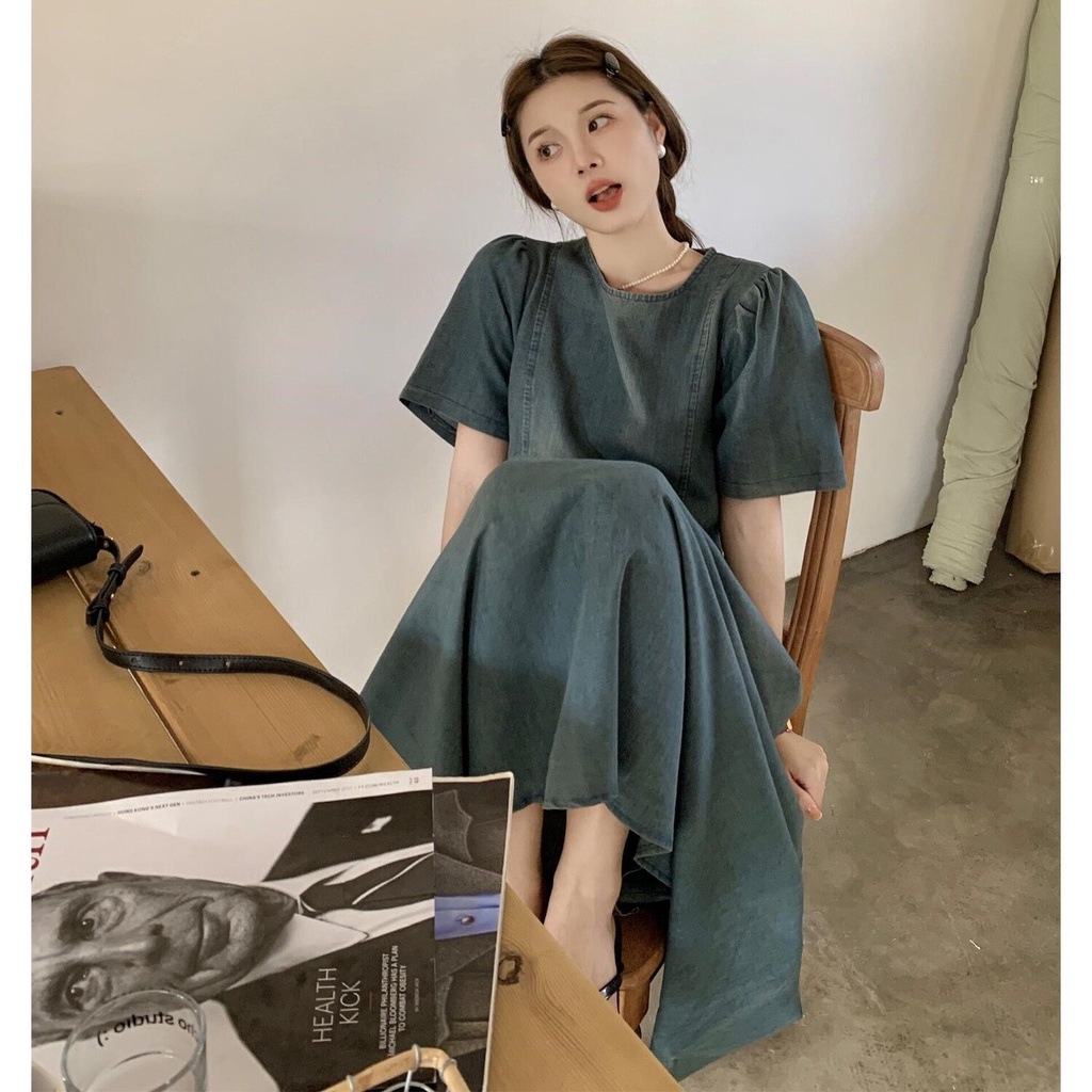 Ready stock phiên bản hàn quốc váy denim tươi mát mùa hè phong cách mới high-end váy tinh tế kích thước lớn hình quả lê lỏng lẻo trông mỏng hơn a-line s