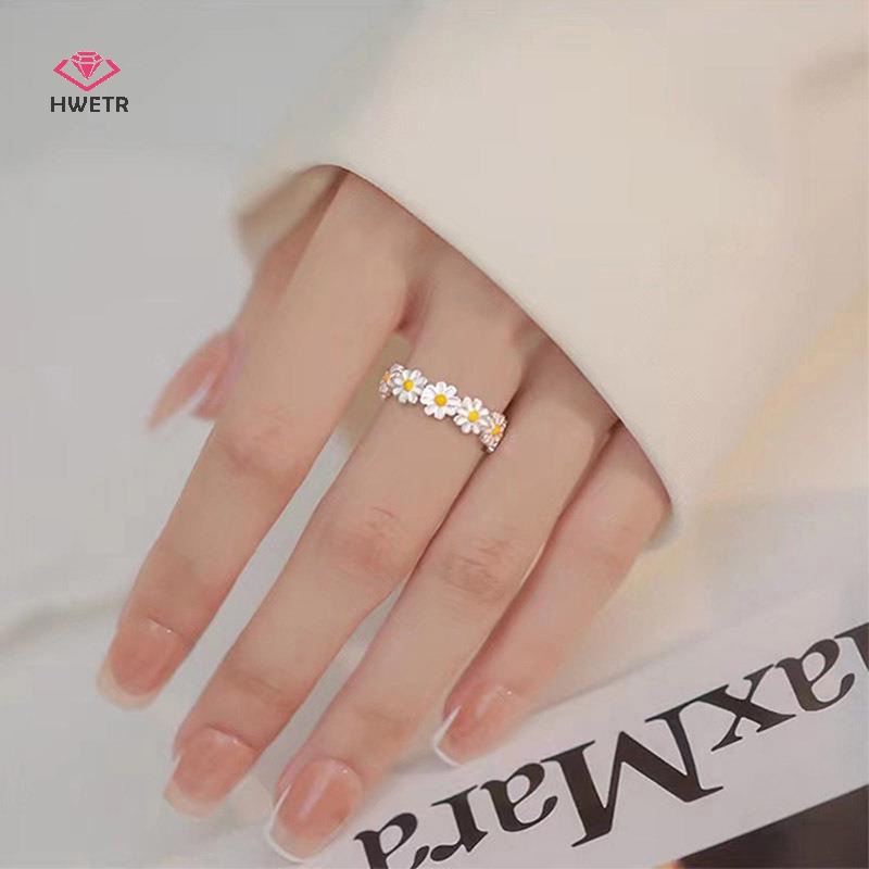 Nhẫn HWETR kiểu hoa cúc dễ thương thời trang cổ điển dành cho nữ