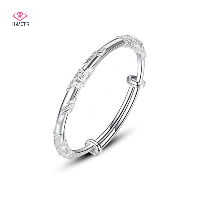 Hwetr 1pc silver women's full-blown flowers bracelet tinh tế và nhẹ mở vòng tay có thể điều chỉnh rắn vòng tay thời trang trang sức bạc mới