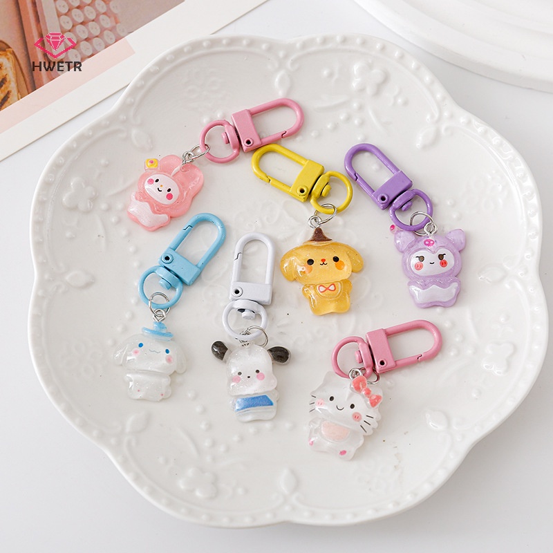 Hwetr sanrio keychain keyring for friend couple bag hello kitty mặt dây chuyền xe hơi airpods hộp điện thoại charm phụ kiện trang sức mới