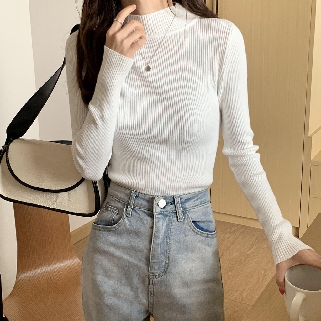 Áo len cardigan dài tay nửa cổ cao áo thun mới mùa thu 2023