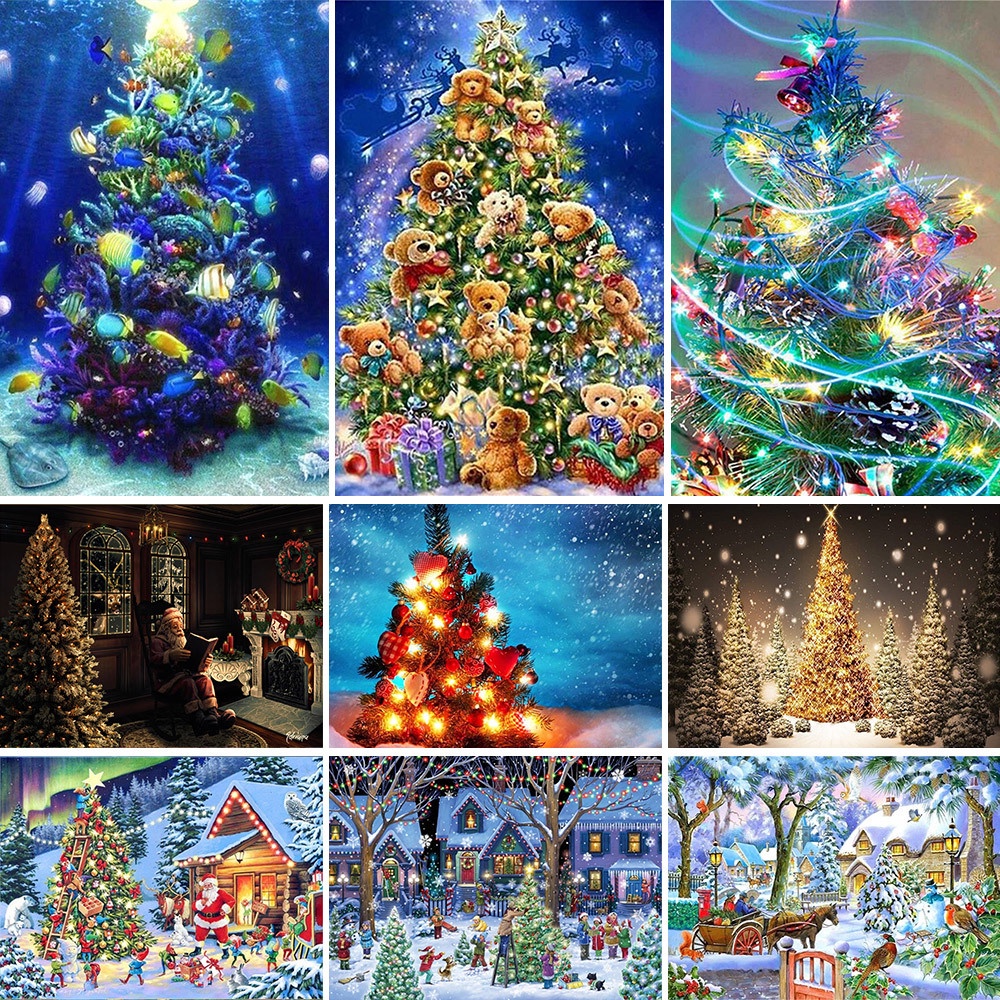 Cây thông noel phong cảnh pre-printed diy cross-stitch thêu kit thủ công tranh kim chỉ thủ công cho người lớn gói ma thuật