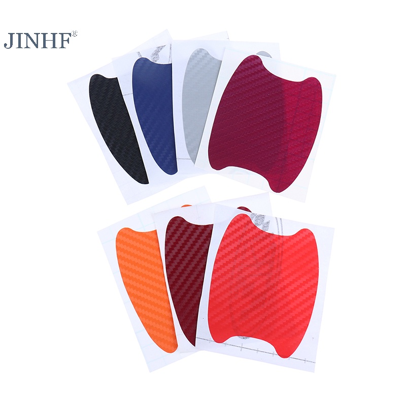 Jinhf 4 cái / bộ nhãn dán cửa ô tô sợi carbon chống trầy xước