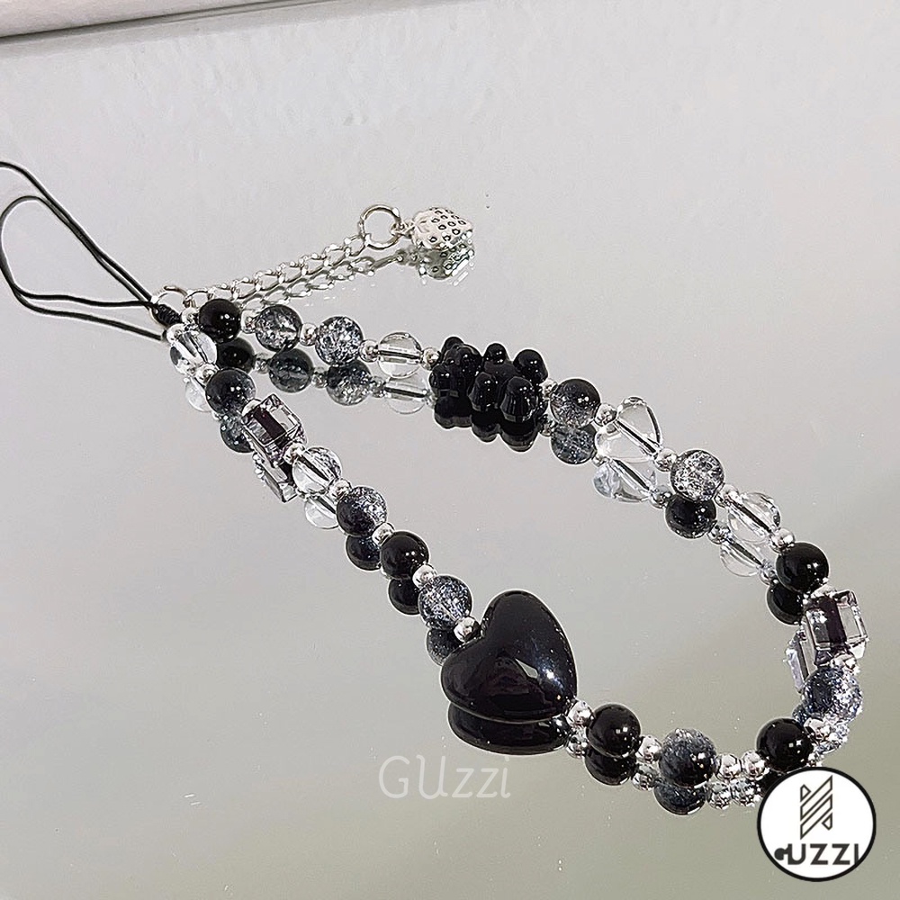 Vòng Tay Trái Tim Tình Yêu Cho Điện Thoại Di Động Ngọc Trai Dây Buộc Hạt Nữ Tính Vòng Tay Điện Thoại Di Động Dây Treo Mặt Dây Chuyền Màu Đen Cho Điện Thoại