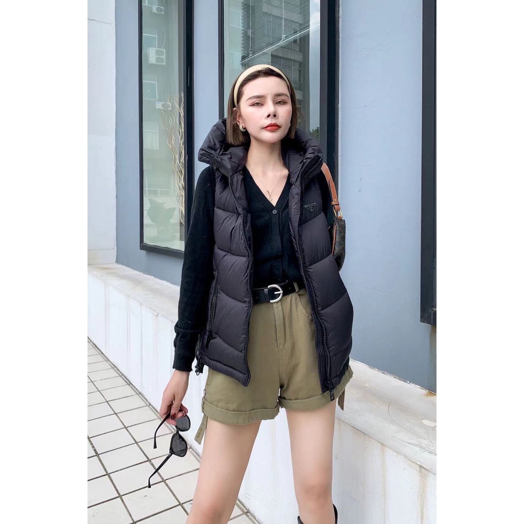 5Q4Y PRADA 2023 autumn and winter New letter triangle logo hooded bread jacket down cotton vest coat fashionable warm