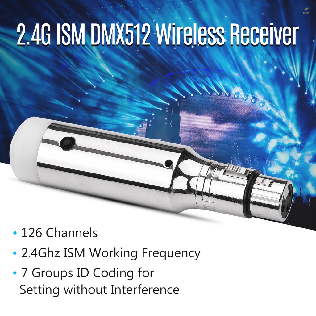 3elife mini 2.4g bộ thu dmx512 không dây 3 chân đầu nối xlr nữ tích hợp ăng-ten pin lithium có thể sạc lại cho chiếu sáng sân khấu dj disco bar đèn ktv với bộ đổi nguồn