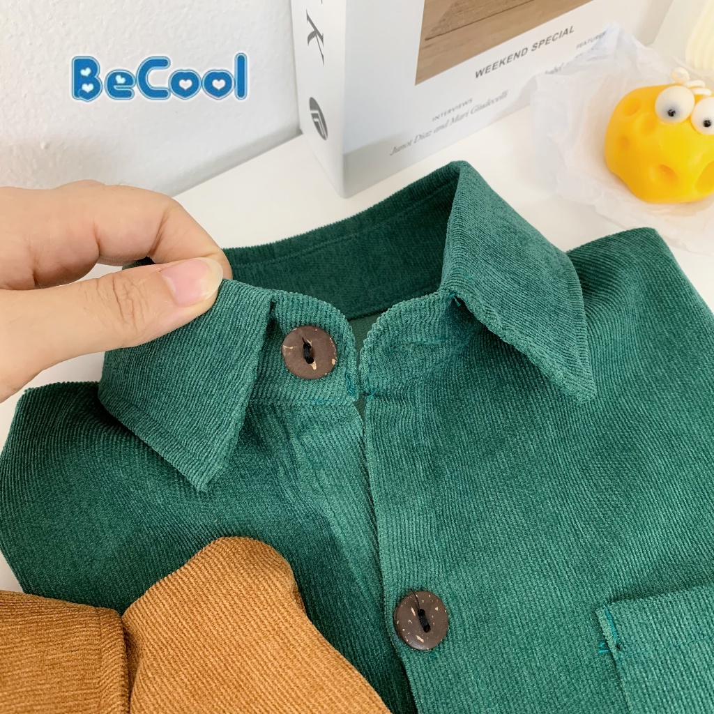 Áo Sơ Mi Nhung Cho Bé Trai BECOOL Chất Nhung Tăm Cao Cấp, Áo Dài Tay Cho Bé Từ 10-28Kg
