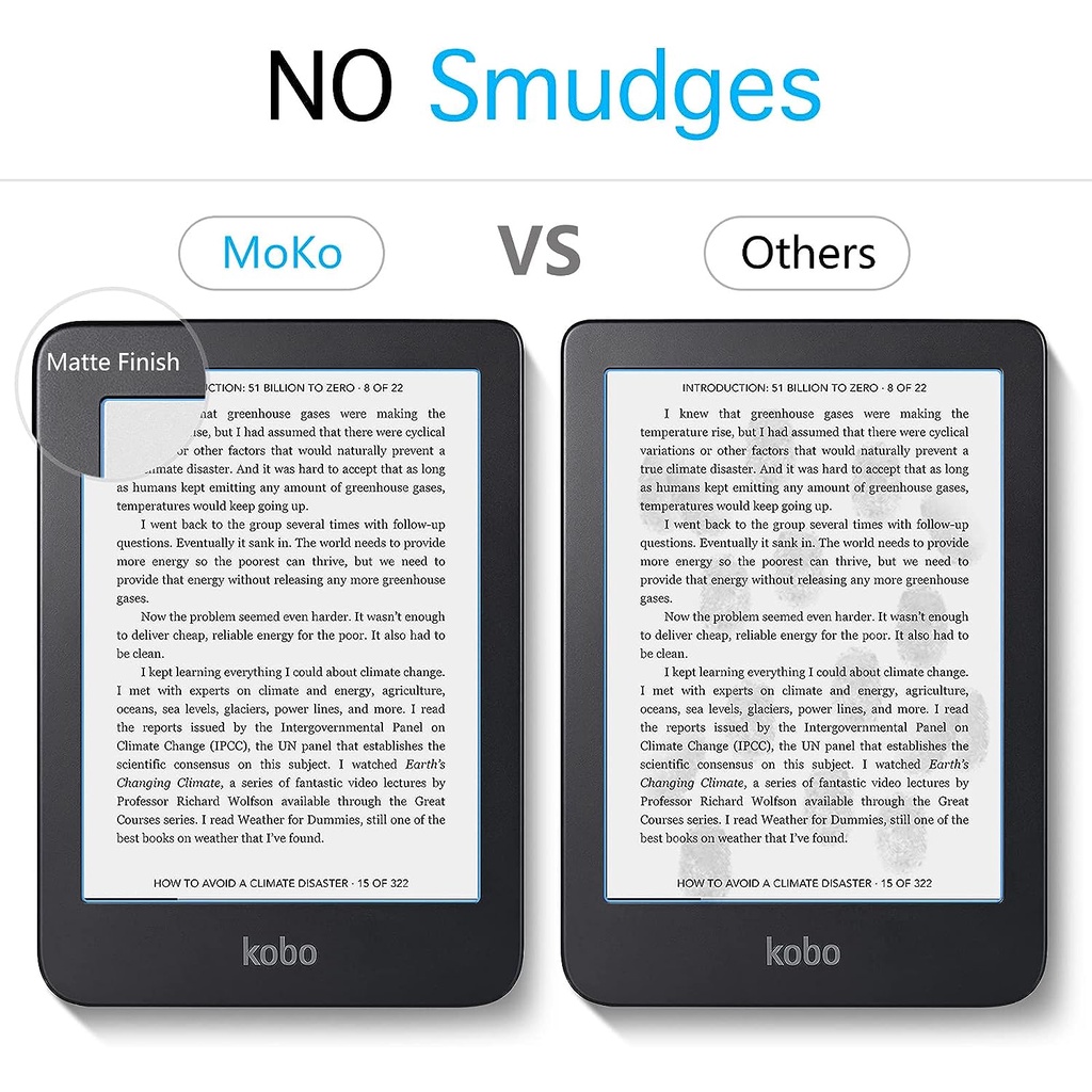 Moko 2-pack anti-glare premium pet protection film full-coverage matte screen protector cho kobo clara 2e 6 "2022