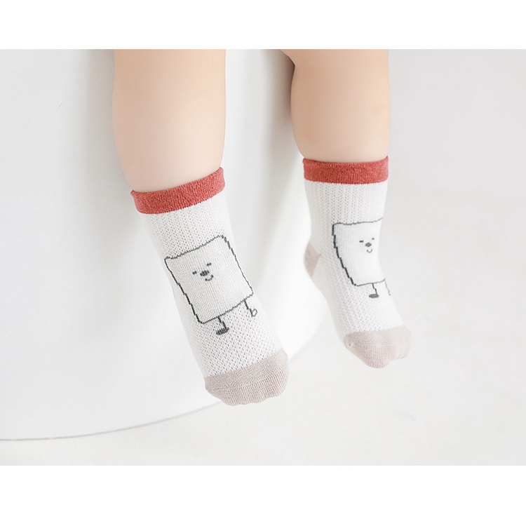 Set 4 Đôi Vớ Cotton Cổ Thấp Phối Lưới Mỏng In Hình Gấu / Bánh Quy Dễ Thương Thời Trang Xuân Hè KokoroCare YR-27 2023 S / M / L 1 Tháng-5 Tuổi