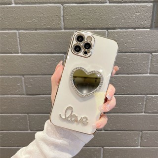 Ốp Điện Thoại Mặt Gương Màu Hồng Mạ Vàng Hình Trái Tim Cho IPhone 11 14 13 12 Pro Max X Xs Xr Xs Max 7 8 Plus