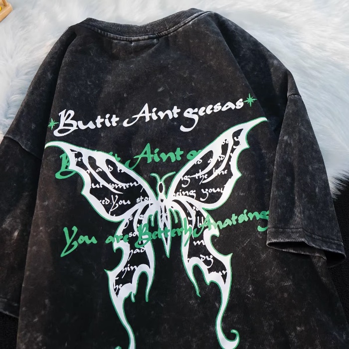 NRVP Áo Thun Đen 100% Cotton Tay Ngắn Dáng Rộng In Hoạ Tiết Độc Đáo