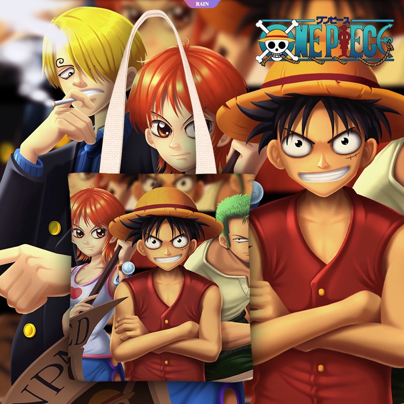 Túi Đeo Vai Vải Canvas Cỡ Lớn In Hoạt Hình ONE PIECE Dễ Thương Cho Nữ