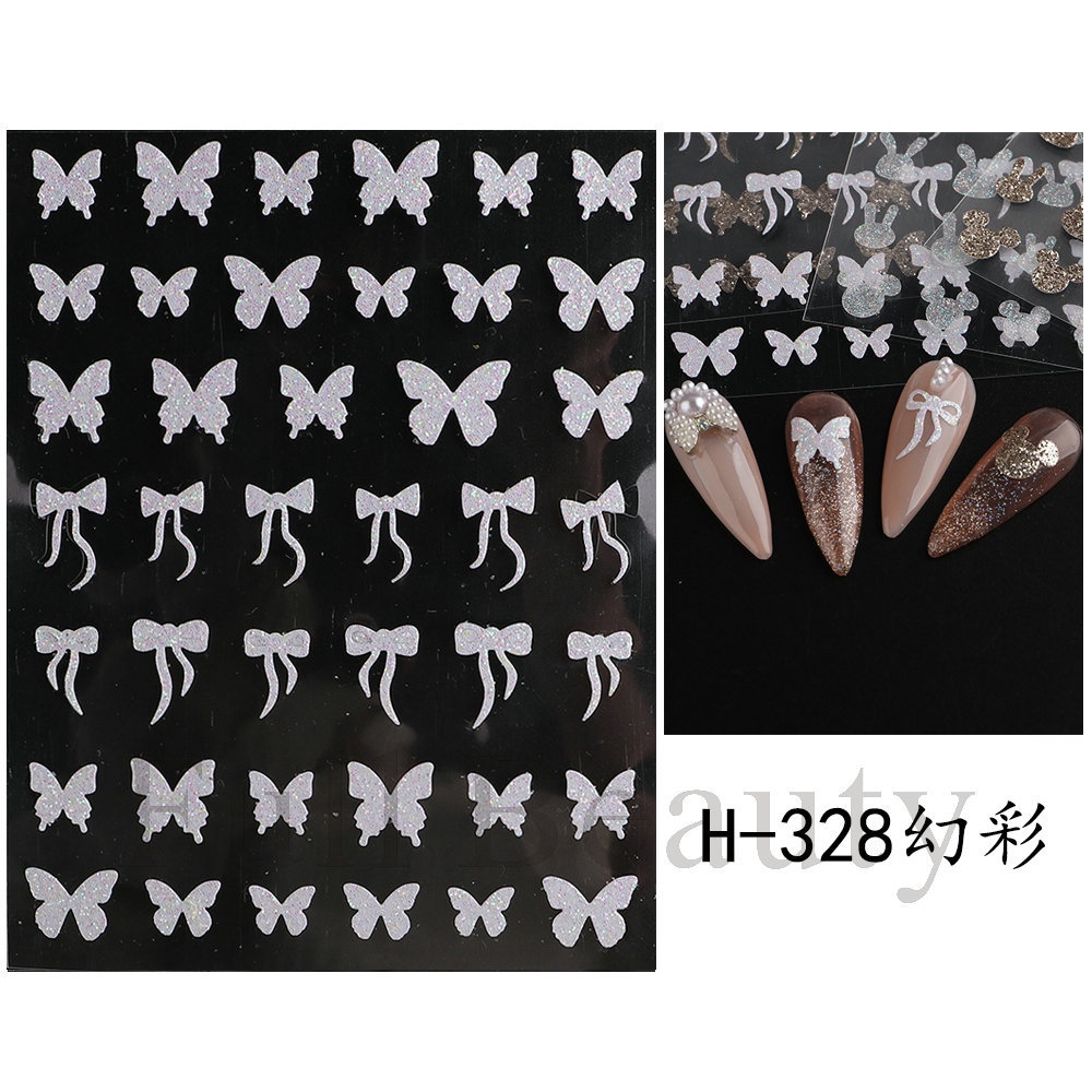 Miếng dán móng tay Sticker Dán Móng Tay Hình Bướm Kim Cương 3D Màu Vàng Hồng Mới