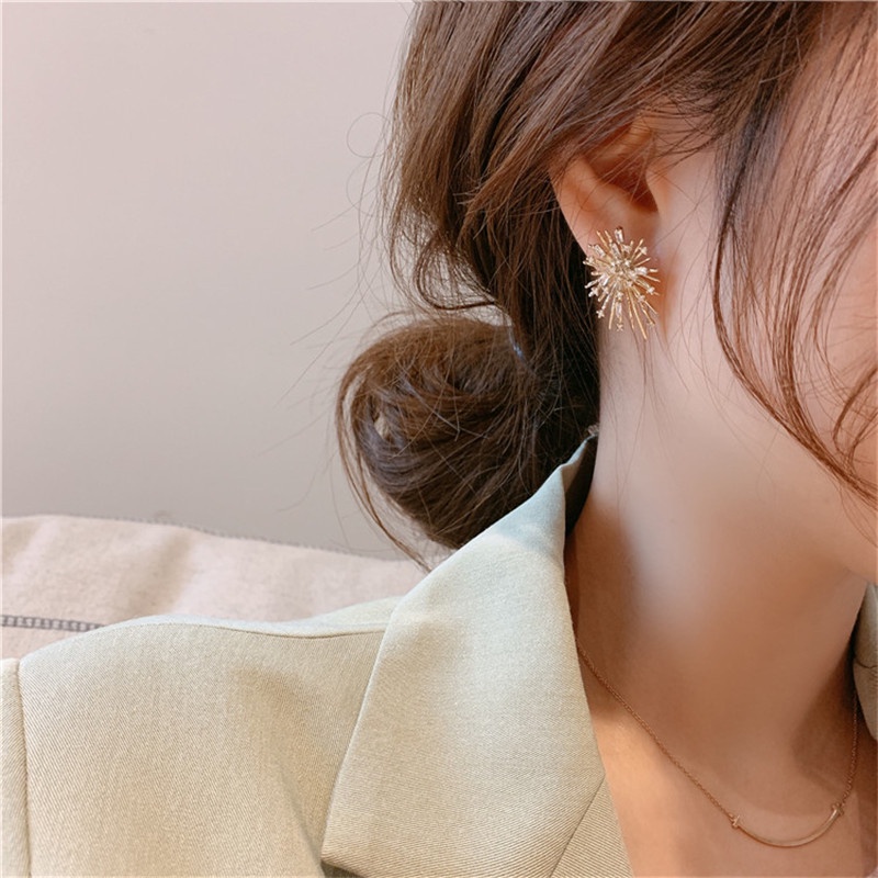 Bông Tai Mạ Bạc 925 Hình Pháo Hoa Đính Đá Pha Lê Phong Cách Hàn Quốc