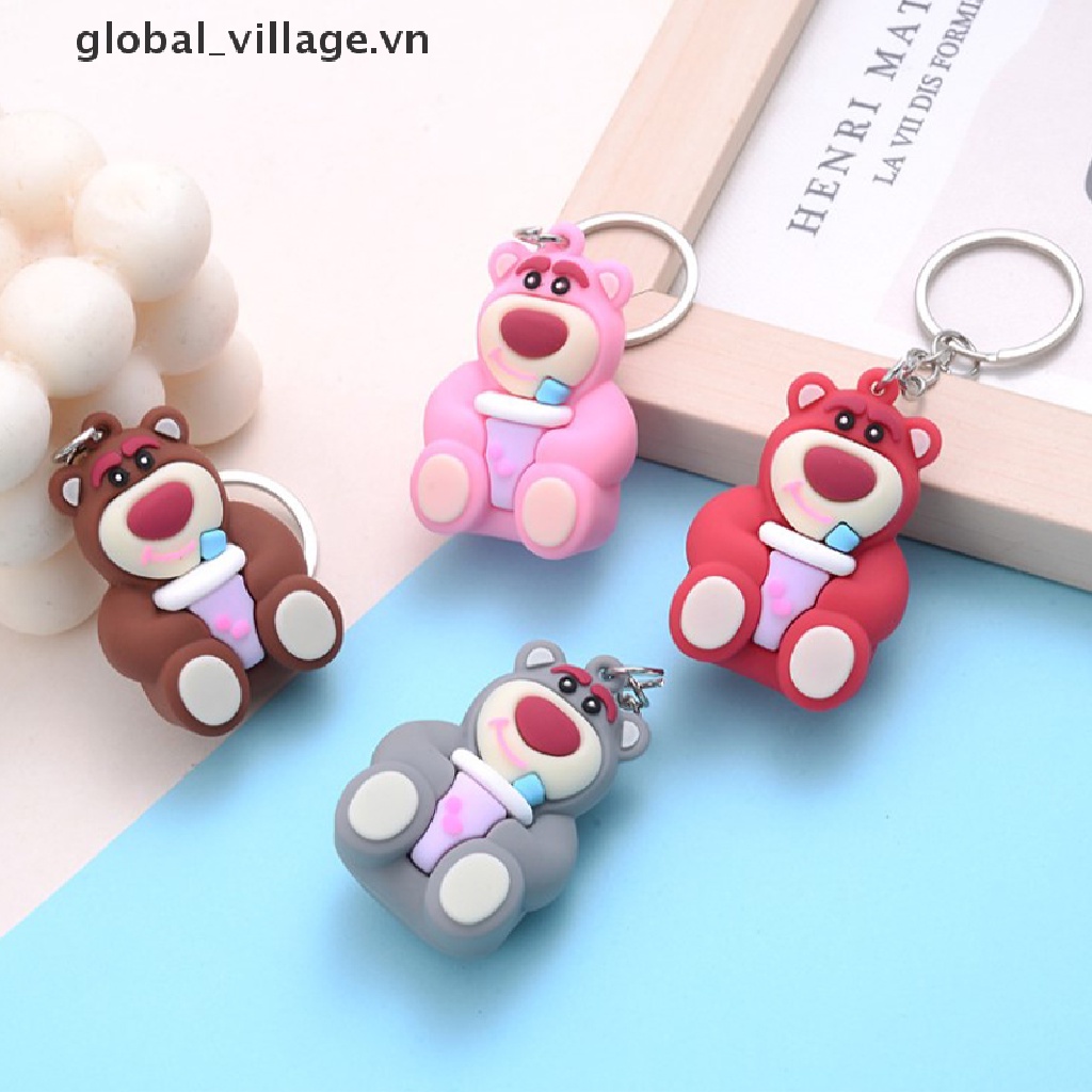 Móc Khóa Resin Hình Gấu Dâu Tây Hoạt Hình Dễ Thương Tinh Tế Làm Quà Tặng Cho Cặp Đôi [VN