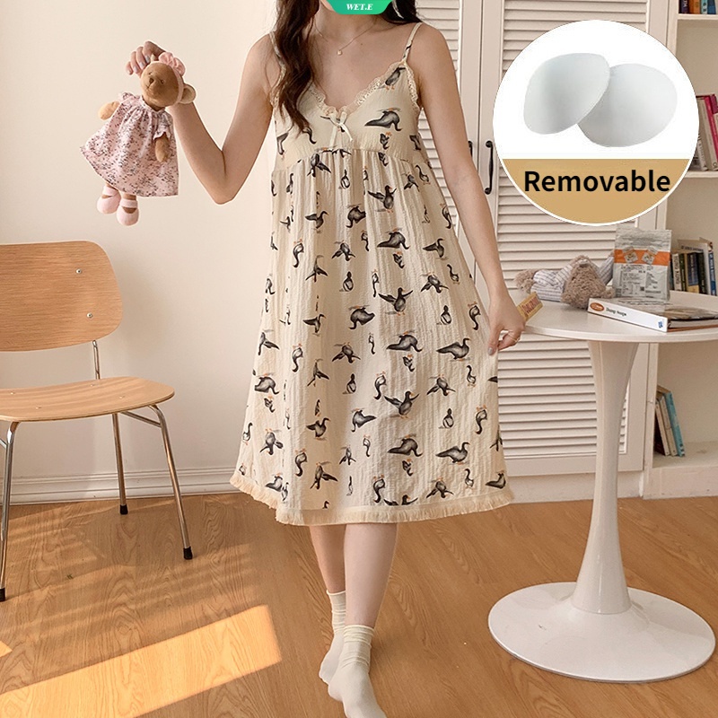 Đầm Ngủ Hai Dây In Họa Tiết Hoạt Hình Nhật Bản Thời Trang Mùa Hè 2023