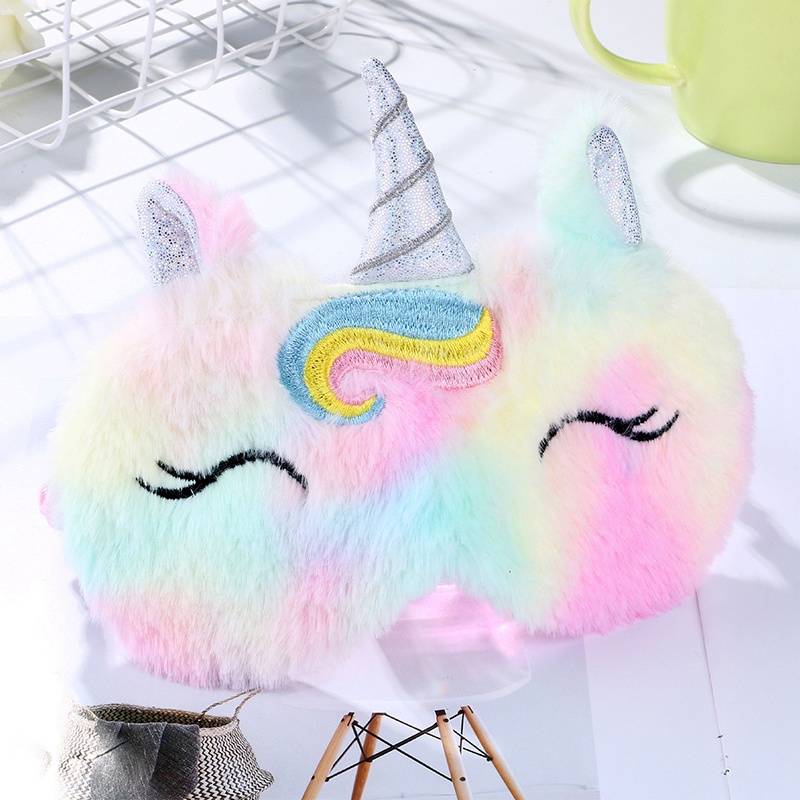 1 Miếng Bịt Mắt Phối Lông Hình Kỳ Lân Dễ Thương Giúp Thư Giãn Khi Ngủ