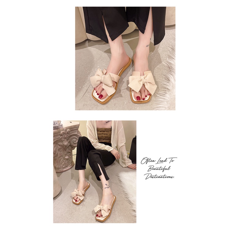 Dép Sandal Đế Bằng Đính Nơ Thời Trang Mùa Hè 2023 Cho Nữ