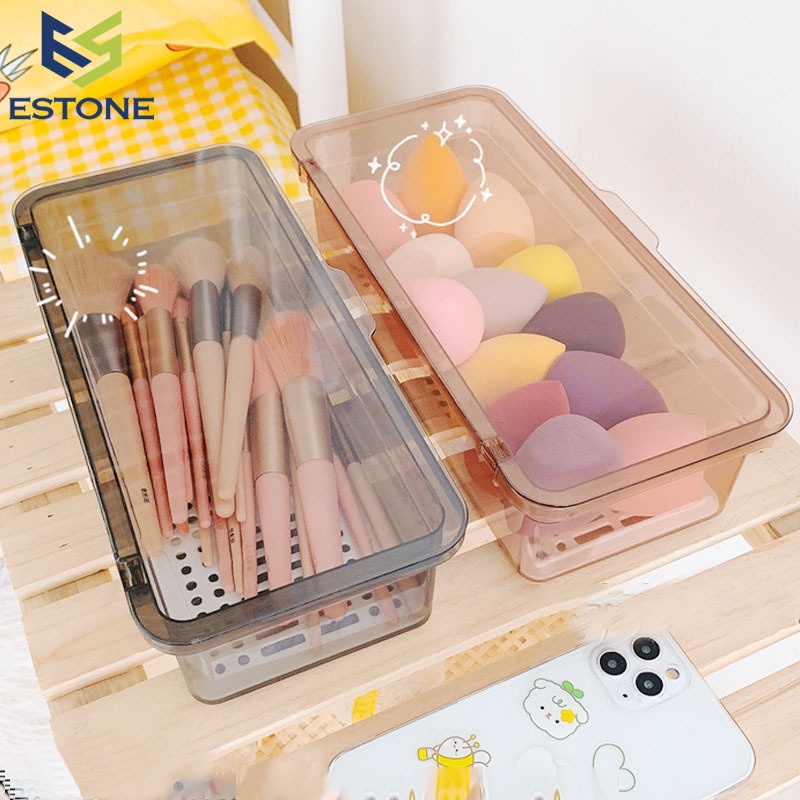 Hộp Đựng Cọ Trang Điểm Bông Mút Có Nắp Chống Bụi, Nhựa Trong Suốt Đa Năng Tiện Dụng