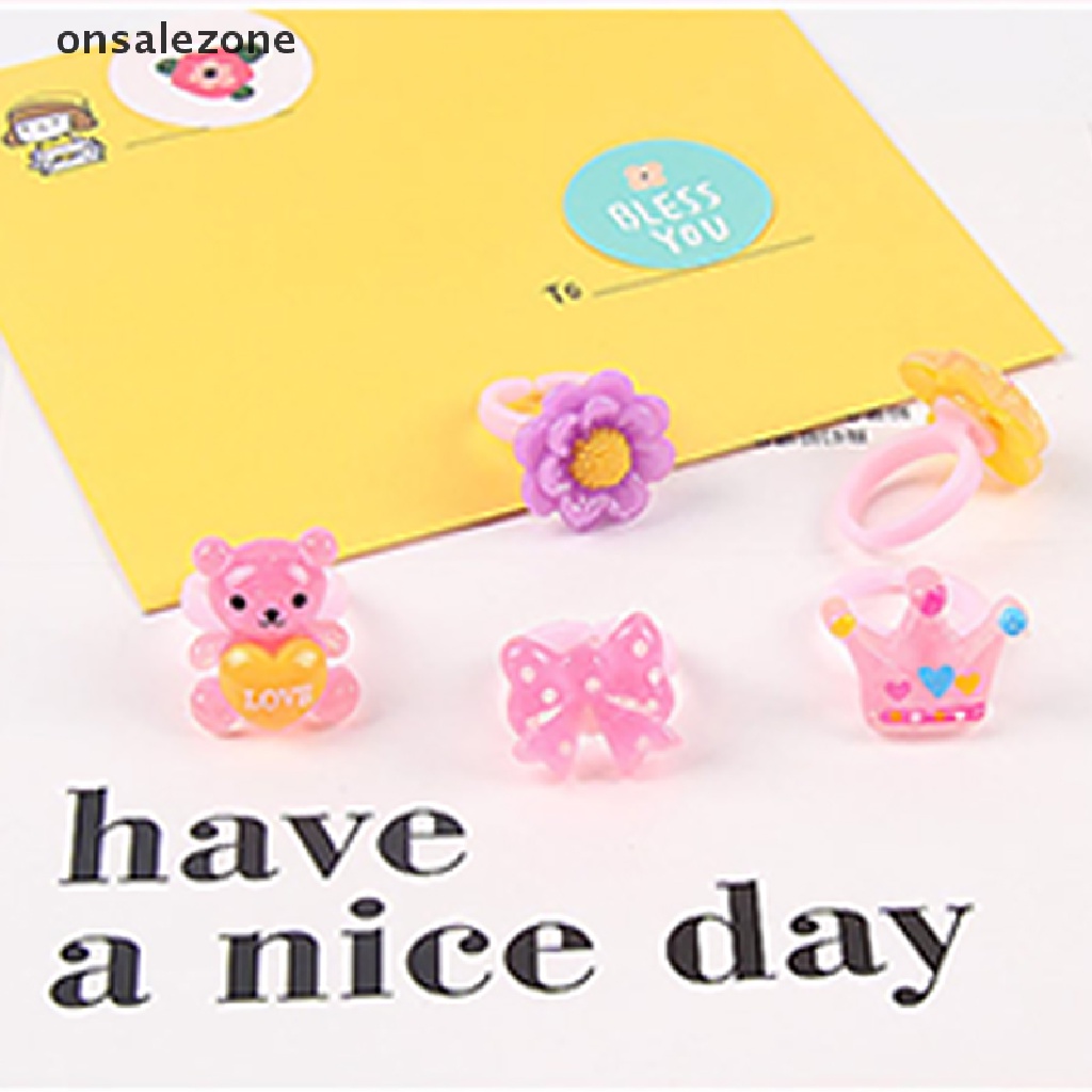Set 10 Nhẫn Hoạt Hình Công Chúa / Nơ / Kẹo Dễ Thương Cho Bé Gái