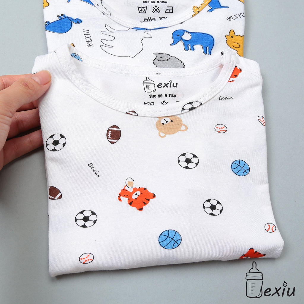 Bộ quần áo tay dài cài vai In Rơi Bexiu mềm mượt cho bé 7-19kg