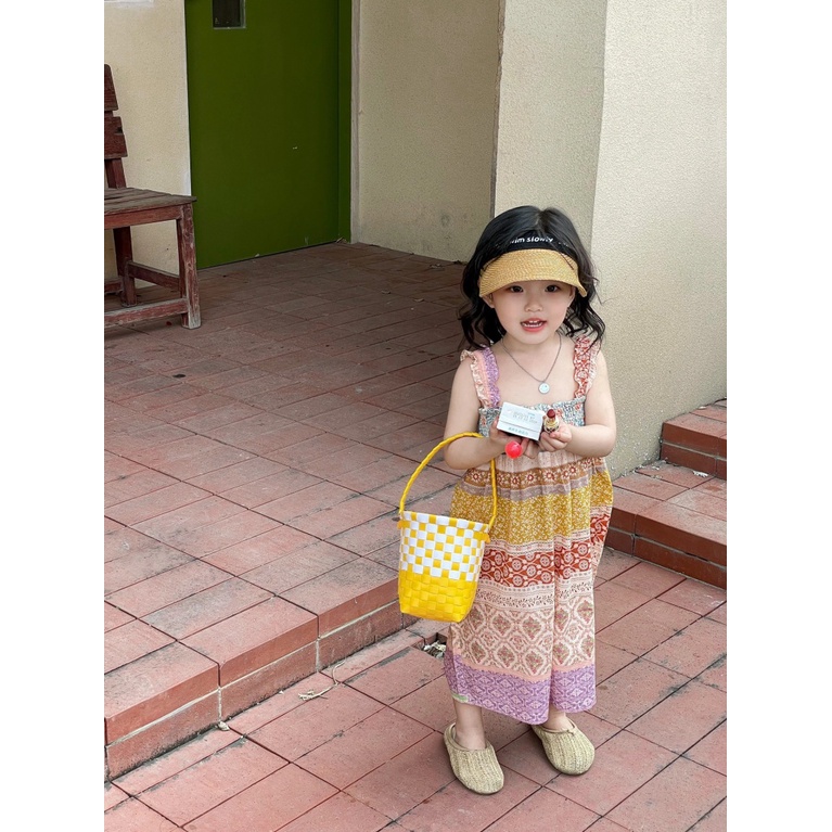 Áo Liền Quần Hai Dây Ống Rộng Phong Cách Bohemian Dân Tộc Thời Trang Đi Biển Mùa Hè 2023 Dành Cho Bé