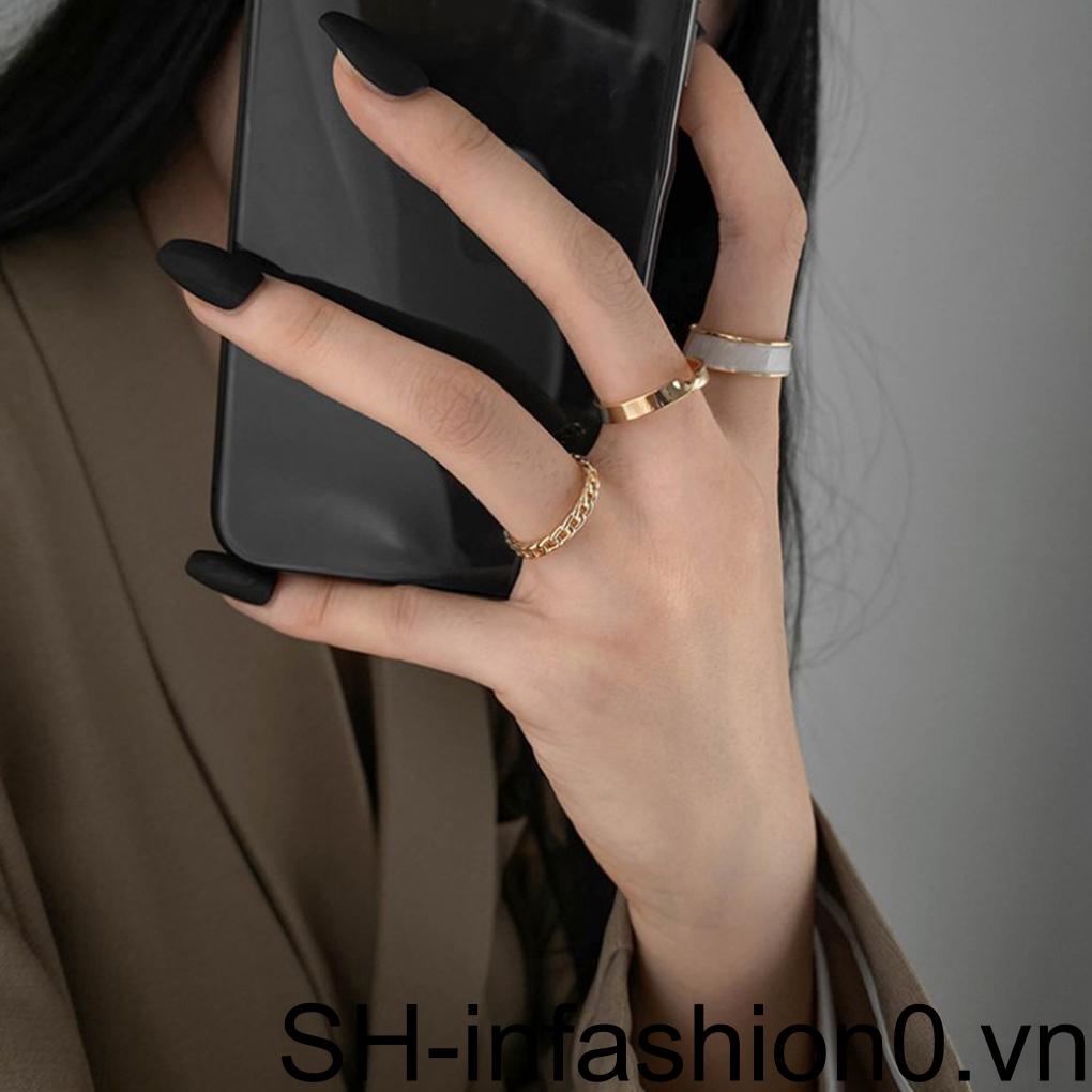 Set 3 Nhẫn Hở Bằng Hợp Kim Thiết Kế Đơn Giản Thời Trang Cho Nữ