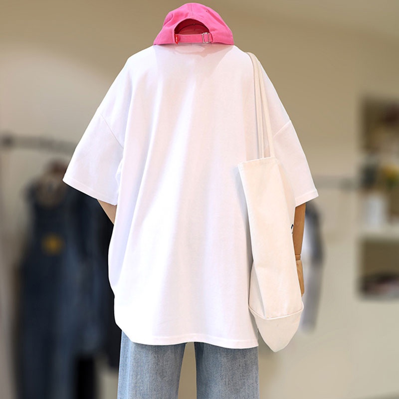 Áo thun NRVP 100% cotton tay ngắn dáng rộng in họa tiết phong cách Hàn Quốc thời trang cho nữ