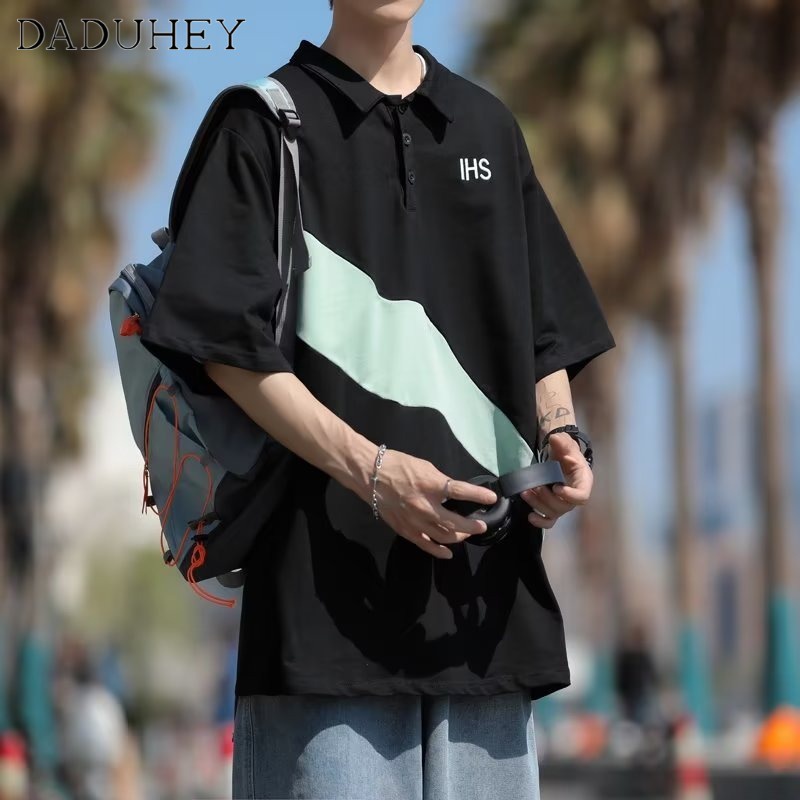 DaDuHey Korean-Style Summer Fashion Brand Short Sleeve T-shirt Men's 2023 New Fashion Stitching Contrast Color Polo Shirt