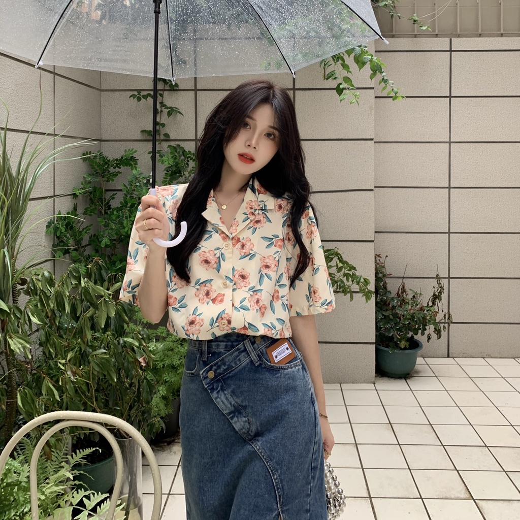 Áo Sơ Mi chiffon Tay Ngắn Dáng Rộng In Hoa Thời Trang Mới Cho Nữ