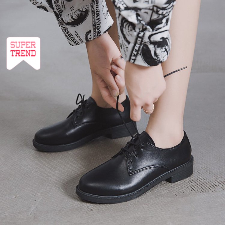 Giày da mũi tròn gót thấp phong cách thời trang Hàn dành cho phái đẹp