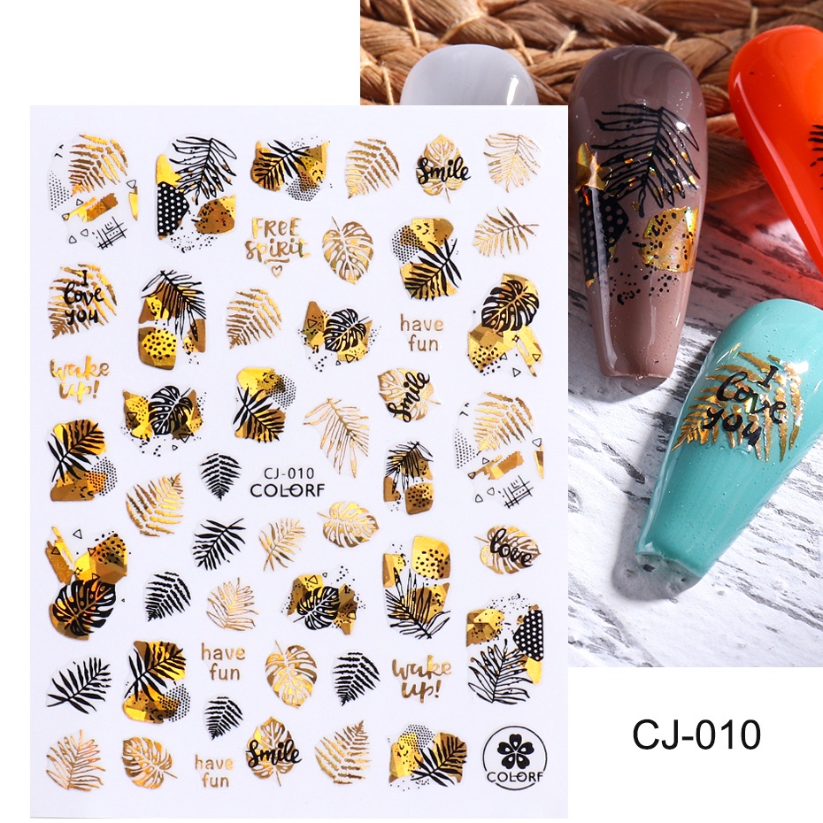 Miếng Dán Trang Trí Móng Tay 3D Màu Vàng Đen Hình Hoa Lá Mùa Thu TRCJ010-018