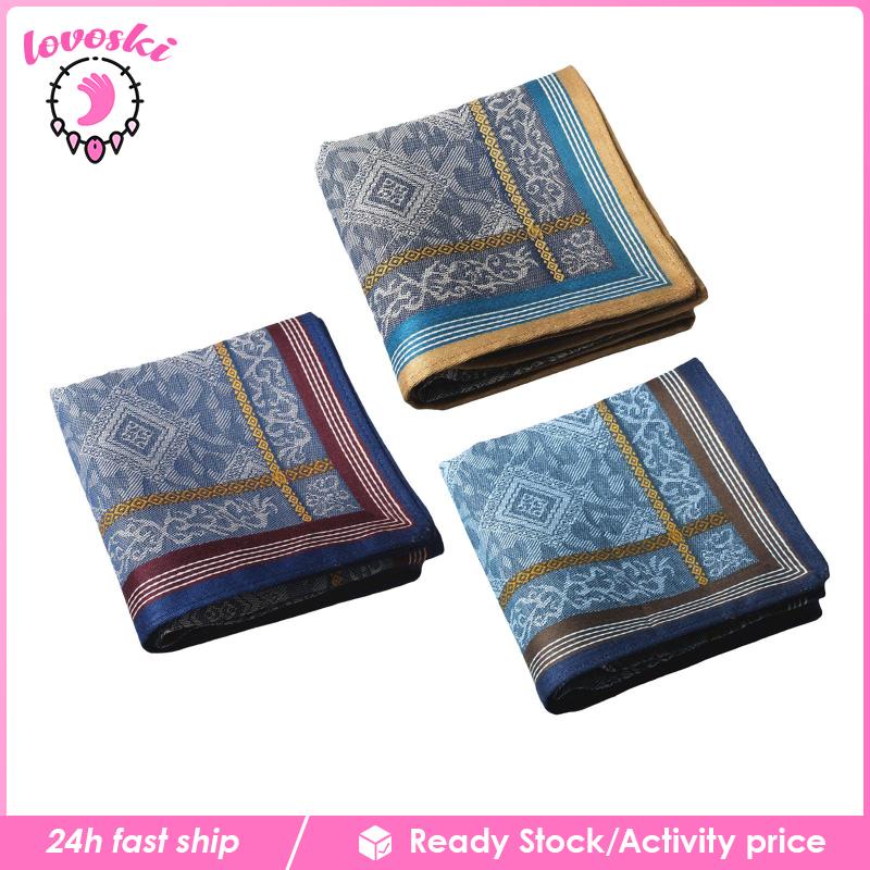 [Lovoski] Set 3 Khăn Tay Bỏ Túi Hình Vuông Chất Liệu Cotton Cho Nam