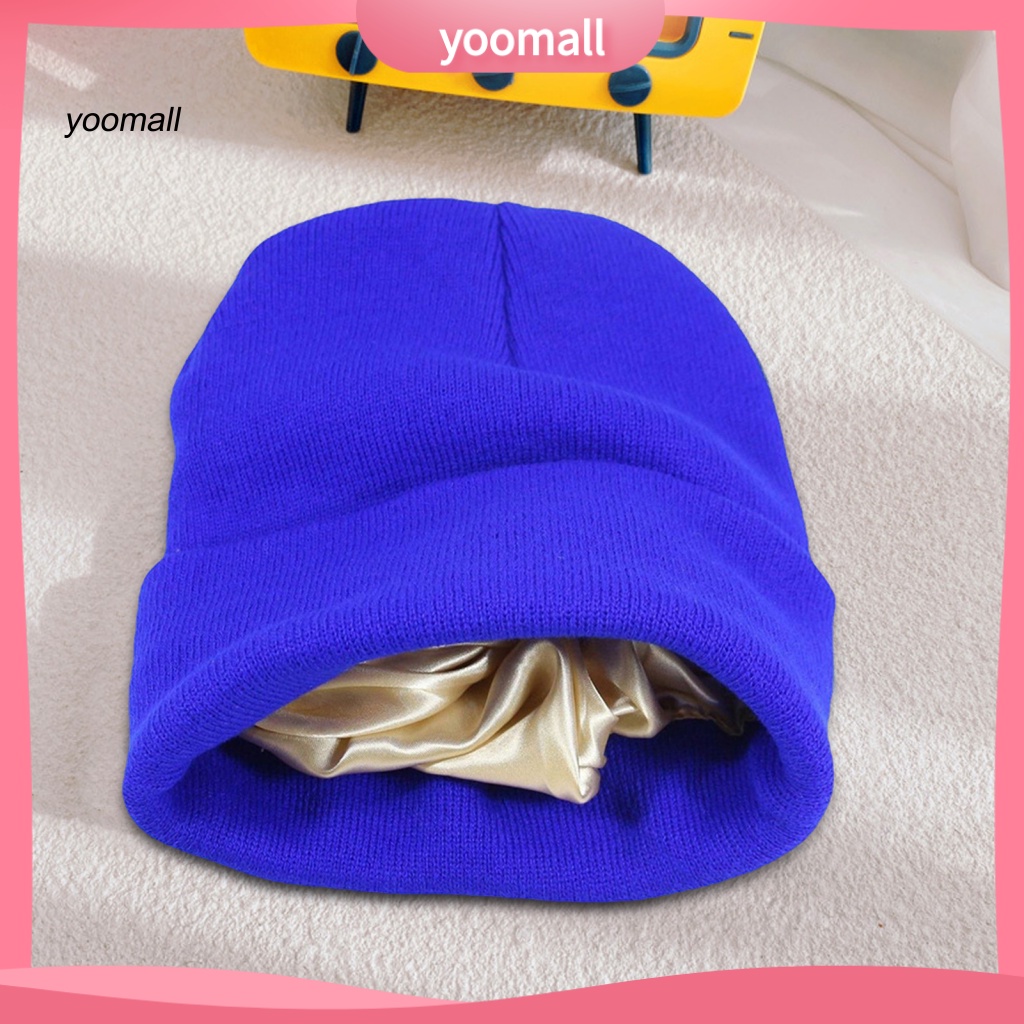 Yo / Mũ Beanie Dệt Kim Không Vành Co Giãn Màu Trơn Giữ Nhiệt Mùa Thu Đông Đường Phố Cho Nữ