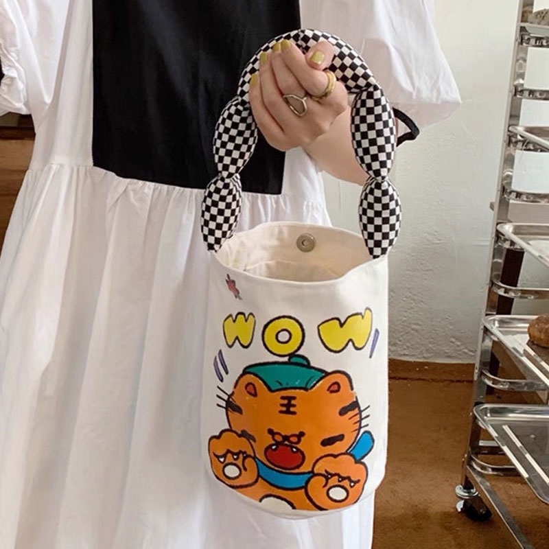MISCHA Túi Vải canvas Sức Chứa Lớn Họa Tiết Hoạt Hình Dễ Thương Cho Nữ
