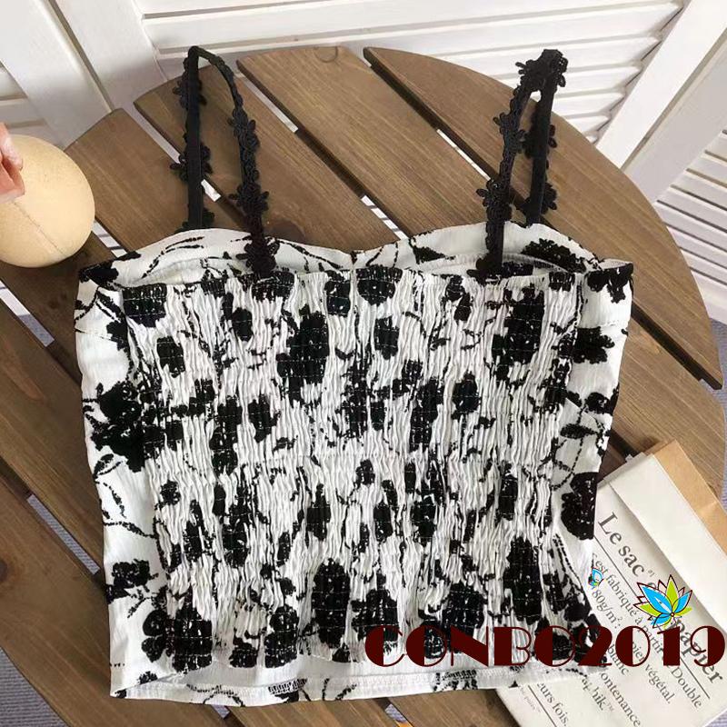 Áo Crop Top Không Tay In Hoa Có Đệm Ngực Dành Cho Nữ