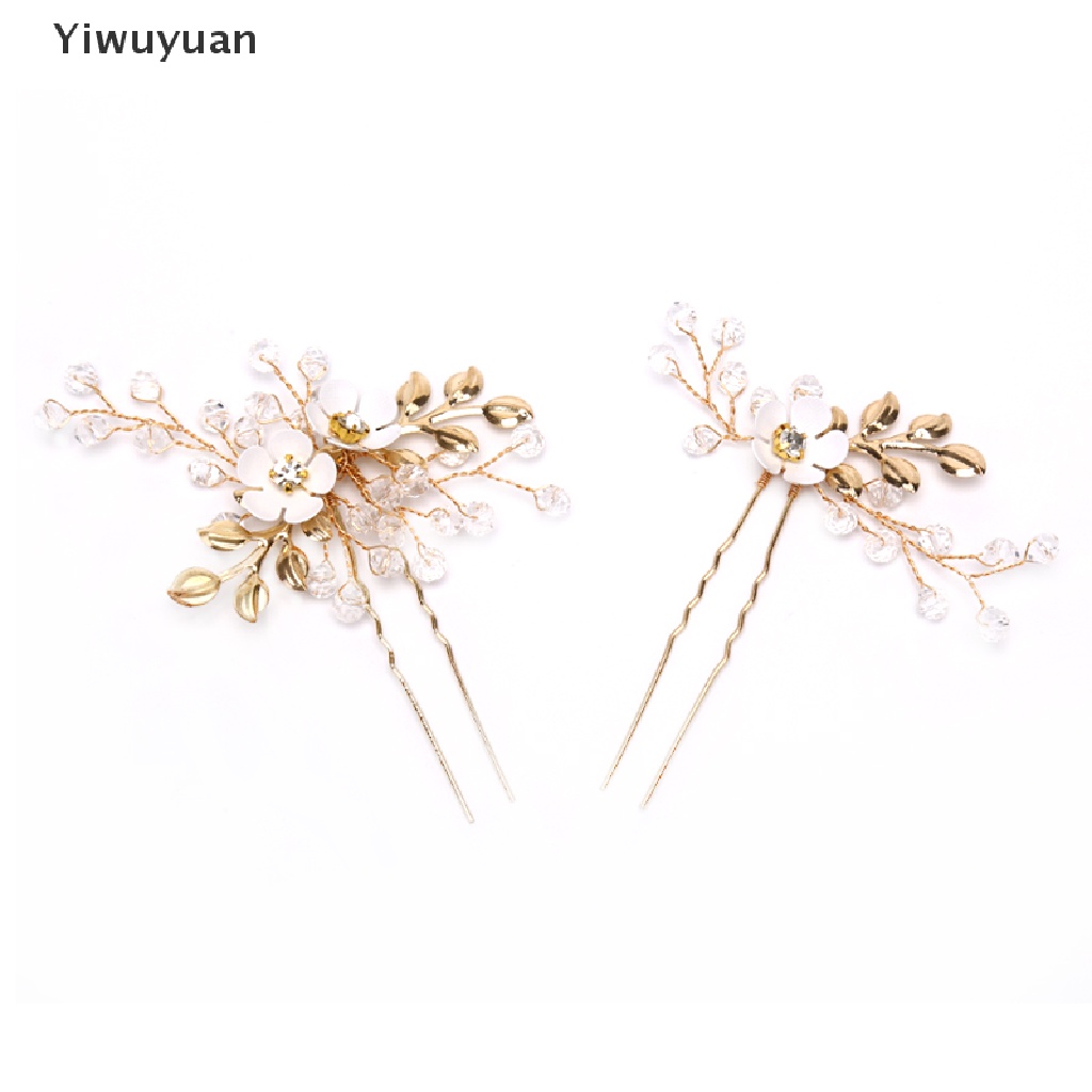 2 Trâm Cài Tóc Hình Hoa Lá Đính Đá Thủ Công Cho Cô Dâu