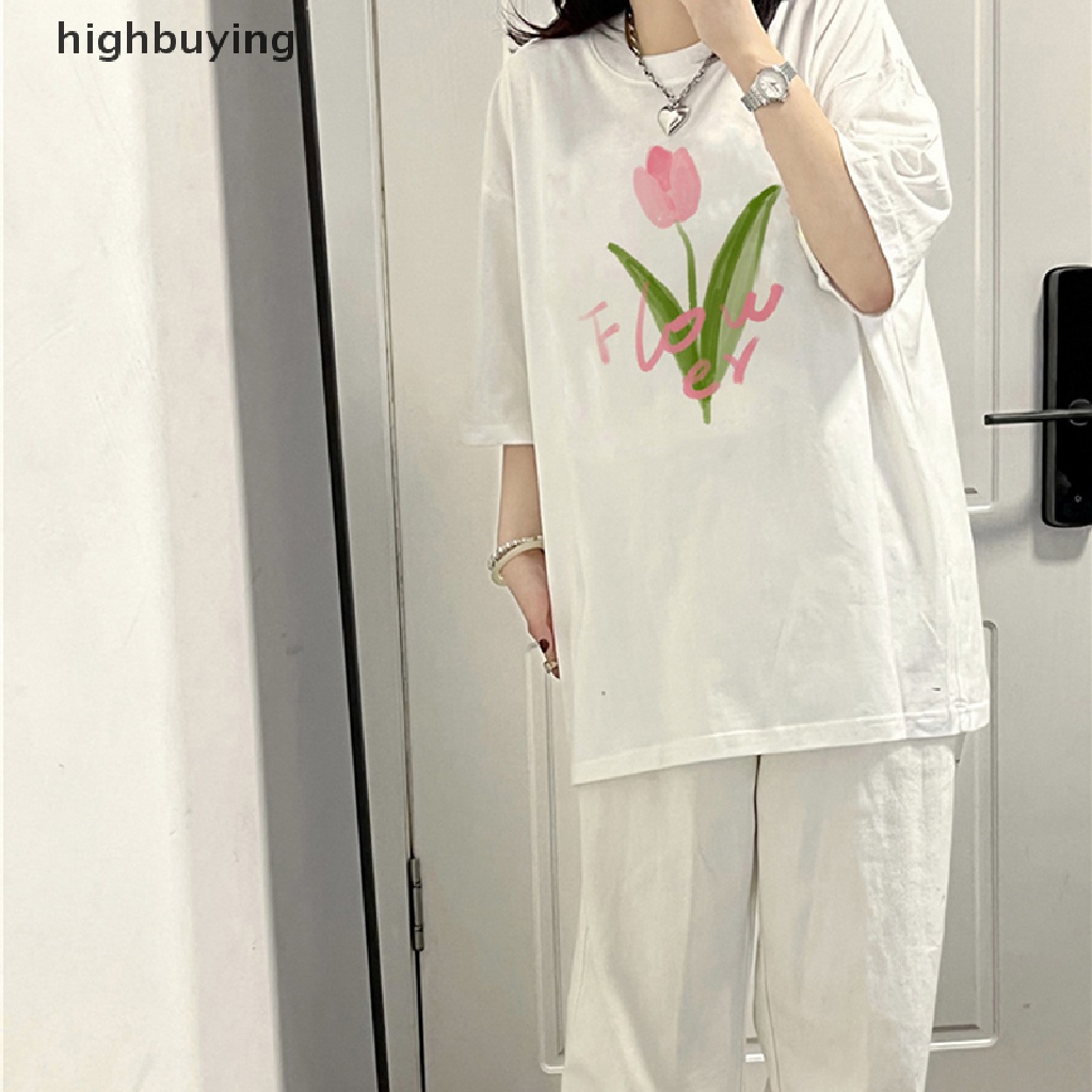 Áo Thun Nữ Tay Ngắn Cổ Tròn In Hoa Thời Trang