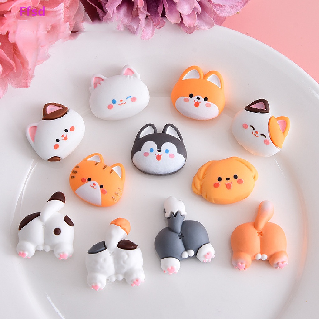 {Ffsd} Set 10 Miếng Dán Hoạt Hình Đầu Chó Mèo Dễ Thương Bằng Nhựa Resin Trang Trí Sổ Tay / Điện Thoại / Tủ Lạnh DIY