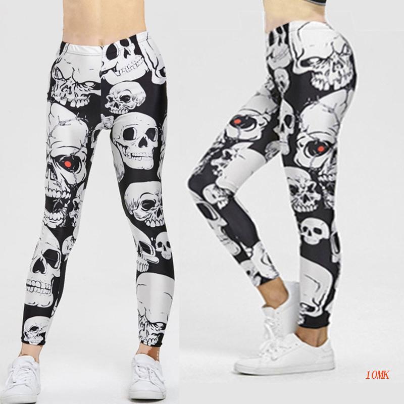 Xiangbao Quần Legging Thể Thao Lưng Cao In Hình Đầu Lâu Phong Cách Gothic Punk Tập Yoga Kỹ Thuật Số Cho Nữ