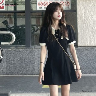SUGEMIUSI  Đầm Đen Nhỏ Cao Cấp Ôm Dáng Màu Tương Phản Phong Cách Hepburn Mùa Hè Mới Cho Nữ